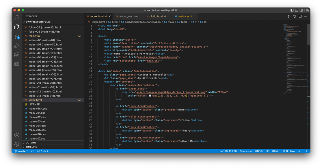 An image of the code for the index page in Visual Studio Code.